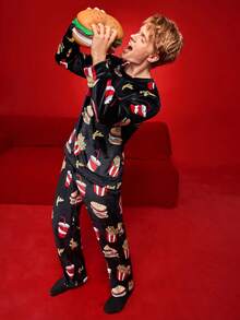 Notgurli Pluszowy, zabawny zestaw piżamowy dla mężczyzn z burgerem, frytkami, napojem gazowanym i popcornem - Wielokolorowe - Zobacz 4