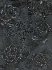 Attitoon Áo thun nữ cổ tròn rộng rãi họa tiết vương miện hoa hồng tông màu xám phong cách Punk cổ điển giản dị, thích hợp cho mùa thu/đông, phong cách cổ điển, gợi cảm, dễ thương, Y2K, cô gái dừa, boho, hippie, lễ hội âm nhạc - Nhiều màu - Xem 7