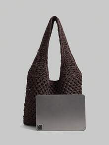 Ontre Vacation Casual Versatile Hollow Straw Shoulder Bag - Coffee - View 3