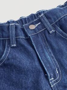 SHEIN Girlism Tween Girls Y2K Punk Trending Halloween Printed Loose Fit Baggy Wide Leg Jeans Pants,Girls Fall Clothes Back To School Streetwear Outfits - Dark Wash - View 3