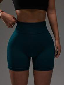 Slayform Short de sport sans couture taille haute pour femmes, convient pour l'entraînement quotidien. Short de sport sans couture avec contrôle du ventre, short de sport taille haute pour femmes - Vert sapin - Voir 4