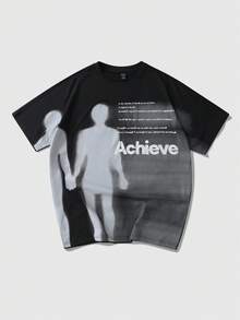 ROMWE MEN Goth 男士时尚卡通标语印花蝙蝠袖T恤，夏季 - 黑色 - 查看 4