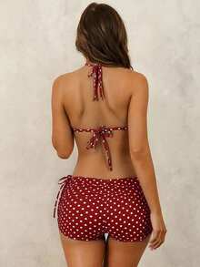 Swim Vcay Summer New Beach Vacation Party Afternoon Tea Polka Dot Print Micro Triangle Side Tie Ruched 3 PiecesWomen Swimsuit Set Red Birthday  Christmas Red Polka Dot Bikini Bathing Suit Search Bikini Polka Dot Bikini Polka Dot Bathing Suit