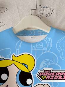 THE POWERPUFF GIRLS X SHEIN Tween Girl Casual Blossom, Bubbles, Buttercup Pattern Crew Neck Sweatshirt, Autumn - White - View 4