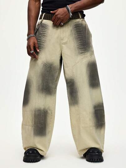 Street Life Herren Streetwear-Mode Destroyed Denim Barrel Leg Hose