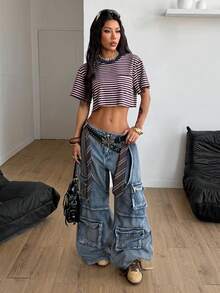 Coolane Áo thun ngắn cổ tròn cổ điển Y2K thời trang dạo phố mùa xuân hè dành cho nữ - Màu be - Xem 7