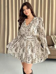 Vionelle Váy voan họa tiết da báo Pháp lãng mạn cỡ lớn, Xuân/Thu - Nhiều màu - Xem 5