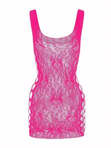 SHEIN 1件装女士性感豹纹网眼紧身迷你裙，适合外出、派对、夜店等场合 - 玫紅色 - 查看 5