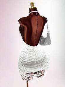 Amplova 女士纯色垂褶领露背无袖修身迷你连衣裙 - 白色 - 查看 2