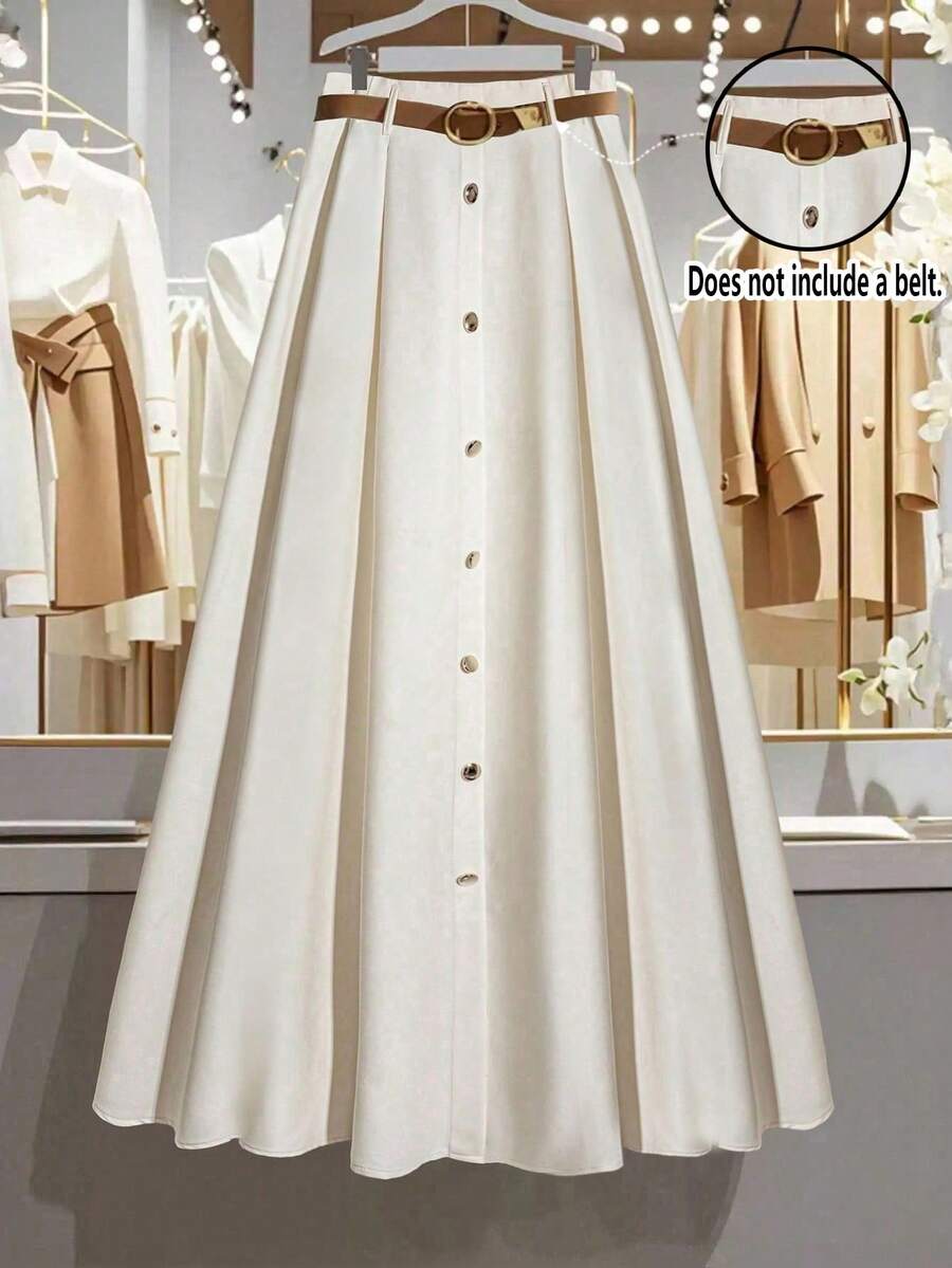 Franclia Plus Size Women French Button Decor A-Line Skirt - Apricot - View 1