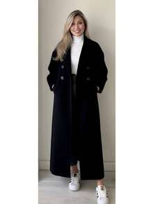 Conjunto Sexy Mujer Premium 4 Piezas Suéter Cuello Alto Acanalado Pantalón Vestir Cinturón Integrado Abrigo Largo Estilo Clásico Blusa Punto Cuello Alto Pantalón Sexy Ajustable Saco Largo Dama Premium - negro - Ver 4
