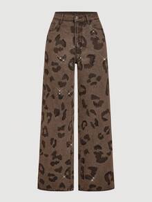 Selenza 女士时尚水钻装饰印花牛仔裤 - 棕色 - 查看 3