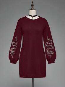 ROMWE Gothic Snake Embroidery Pullover Sweater Dress For Women - Purple - View 3