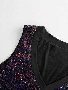 EMERY ROSE Women's Fashion Party Iridescent Sequin Sleeveless V-Neck Loose Tank Top - Multicolor - View 3