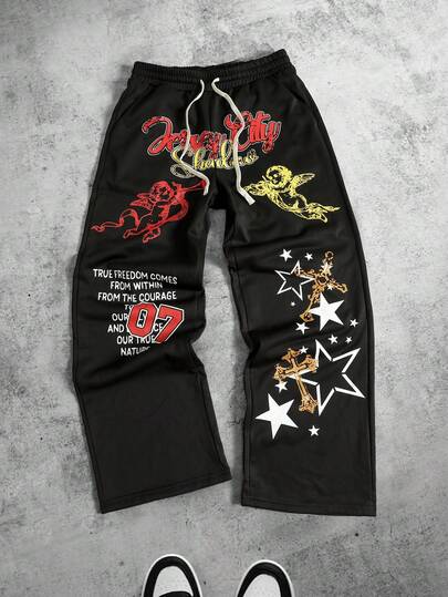 Street Life Pantalon de survêtement ample et décontracté avec cordon de serrage à la taille et jambes larges pour hommes