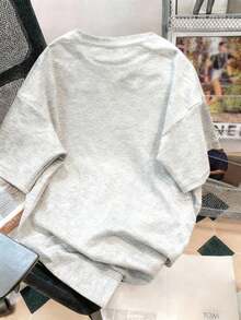 Manfinity Joysei 修身男士印花圆领短袖T恤 - 淺灰色 - 查看 4