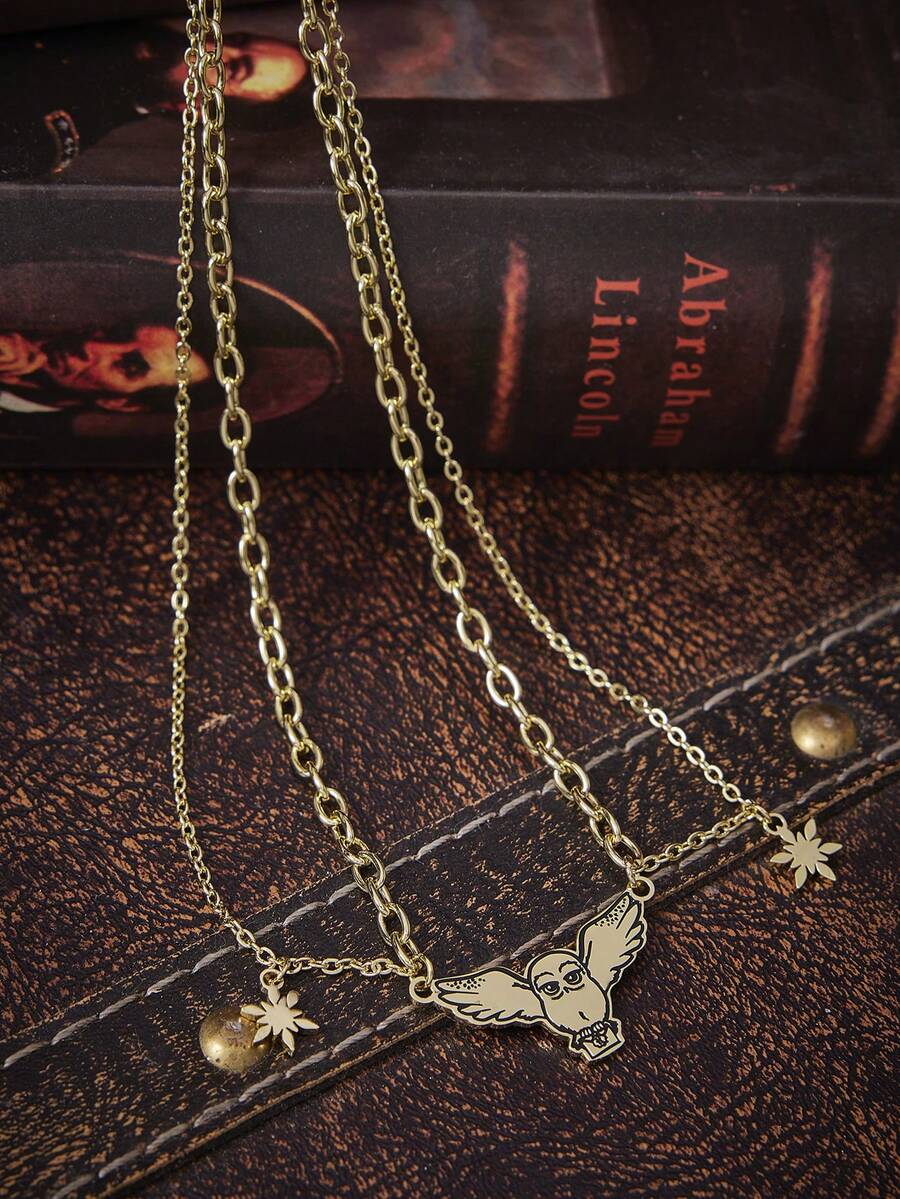 HARRY POTTER X SHEIN Dây chuyền mặt dây chuyền Hedwig, thời trang & đa năng, phiên bản giới hạn mùa đông - Vàng - Xem 1
