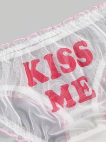 ROMWE Kawaii 3pcs Sweet & Cute Letter Slogan Mesh Women's Thong Panties - White - View 4