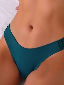 SHEIN Swim Bộ đồ bơi bikini 2 mảnh màu trơn dây dày cắt cao dành cho nữ, đồ bơi đi biển - Màu xanh lá cây đậm - Xem 4