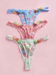 3pcs/Pack Women's Sexy Lace G-String Panties, Lingerie - Multicolor - View 2