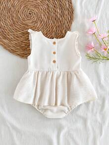 SHEIN Vintaside Kids Body bébé fille élégant et doux à fleurs brodées en apricot, printemps/été - Nude - Voir 2