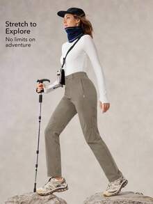 OutZeal 女士无氟防水多口袋拉链裤脚户外裤，适合露营、徒步、登山 - 卡其色 - 查看 3