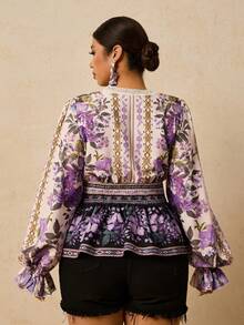 Travachic Áo sơ mi tay dài họa tiết hoa ren chắp vá cỡ lớn dành cho nữ, thanh lịch và lãng mạn - Nhiều màu - Xem 2