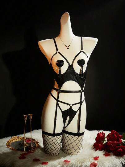 SpicyHot 6 件朋克系列性感内衣套装，包括乳贴和渔网，非常适合外出穿着