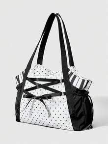 ROMWE Kawaii Black And White Ribbon Bow Dot Single Shoulder Bag - Black and White - View 2