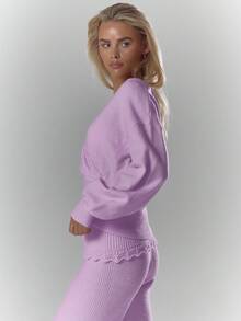 MUSERA Áo thun dài tay dệt kim mềm mại, kiểu dáng suông, có chi tiết thắt eo, thích hợp mặc đi cà phê, câu lạc bộ hoặc dịp Valentine, mùa xuân và đông. - Màu Lilac Tím - Xem 4