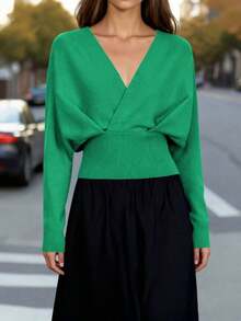Blusa de mujer con escote profundo en V, elegante - Verde - Ver 2