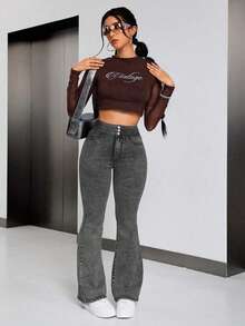 Vaqueros Acampanado mujer  mujer pantalon de mujer pantalón de mujer pantalones para mujer pantalón pantalones de dama pantalones baggy - Negro - Ver 3