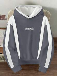 Claim Dot 男士撞色字母印花休闲长袖套头连帽衫，罗纹下摆 - 淺灰色 - 查看 1