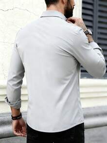 Manfinity Nomadique Men's Mature Vacation Double Pocket Design Printed Long Sleeve Shirt Light Grey Shirt Mens Cream Button Up White And Grey Graphic Shirt Men Men Fishing Shirt Casual Shirt With Two Pockets Long Sleeve For Men Western Mens Clothing Cowboy Outfits - Light Grey - View 2