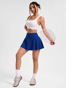 SHEIN Core Rhythm Váy nữ có túi dành cho các môn thể thao cầu lông, tennis, yoga, thể dục, chạy bộ, marathon - Xanh đậm - Xem 4