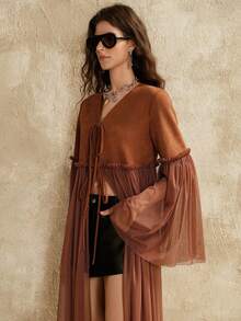 Florisole Vintage Italian Style Pleated Maillard Color Deer Velvet Top, Suitable For Spring, Autumn And Winter - Brown - View 4