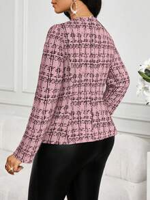 SHEIN Lady 2025 大码优雅通勤纽扣装饰腰部长袖粉色外套 春夏秋冬优雅通勤办公室彩色针织羊腿袖纽扣长袖外套 教师女装 商务休闲女装 办公室女装 外出商务 春季粉色情人节 - 藕粉色 - 查看 2