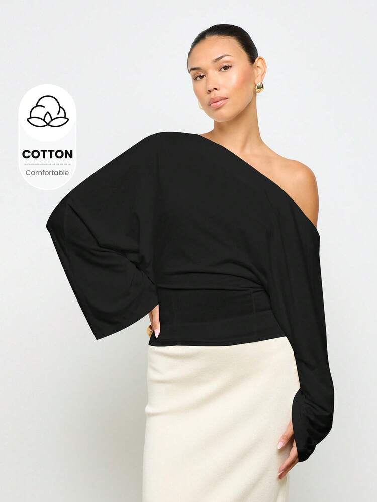 Off Shoulder Crop Corset Statement Sleeves Elegant Contemporary T-Shirt