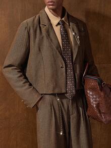 AKNOTIC 男士立领长袖西装外套和裤子休闲套装，婚礼 - 卡其色 - 查看 1