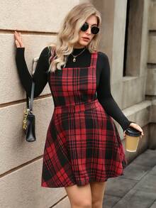 EMERY ROSE Váy kẻ caro cổ điển cỡ lớn màu đỏ, phù hợp cho các ngày lễ, Giáng sinh và năm mới, váy ngắn có dây đeo thời trang, lưng chéo, váy kẻ caro lãng mạn cổ điển - Đỏ - Xem 6