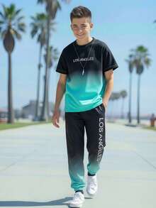 Fantacosmos 两件套青少年男童夏季街头风穿搭套装 - 短袖T恤和户外运动休闲裤 - 黑色 - 查看 3
