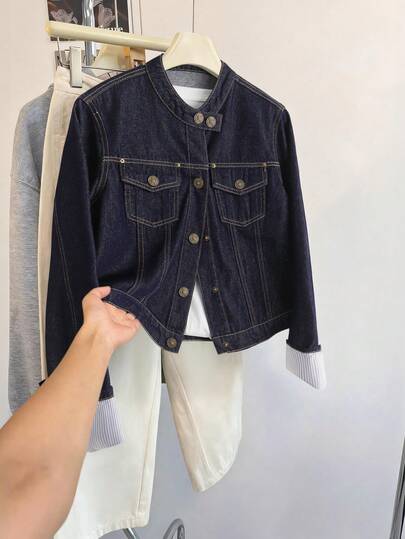 GlowEve Women's Casual Front Button Flap Pocket Denim Jacket, Autumn