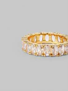 Aloruh 1pc Classic 18K Gold Plated Oval Cubic Zirconia Wedding Rings For Women Jewelry Luxury Dresses - Yellow Gold - View 3