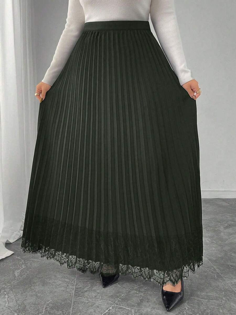 Modelyn Váy đi làm bằng ren xếp ly cỡ lớn thanh lịch, đa năng cho nữ - xanh quân đội - Xem 1