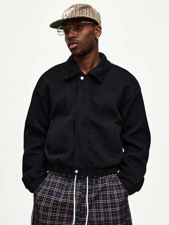 Street Life Chaqueta de lana de mezcla de unicolor, estilo casual de calle para hombre, otoño/invierno