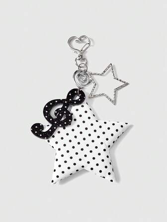 Kawaii 1 Stück Schwarz-Weiß Y2K Retro Polka Dot Stern & Musiknote Metall Pentagramm Deko Multifunktions-Accessoire, geeignet für Alltag, Campus, Einkaufen, Dates usw.
