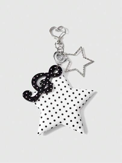 ROMWE Kawaii 1pc Black & White Y2K Retro Polka Dot Star & Music Note Metal Pentagram Decor Multifunctional Accessory, Suitable For Daily, Campus, Shopping, Dating, Etc.