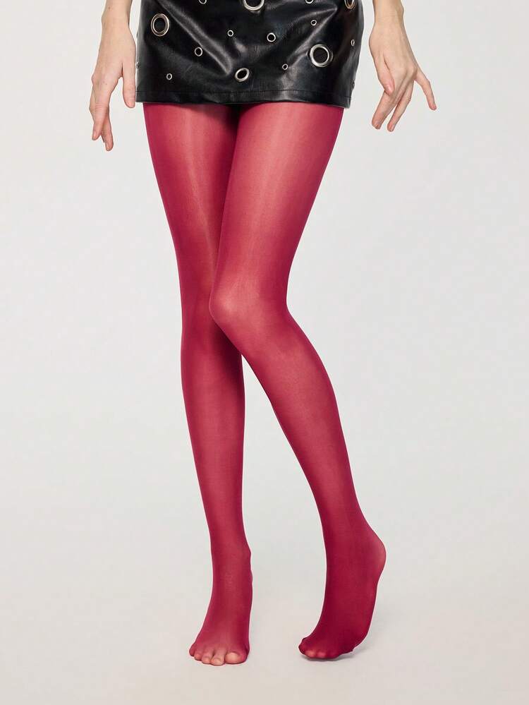 ROMWE 1 Pair Gothic Style Dark Plaid & Leopard Print Tights - Burgundy - View 4