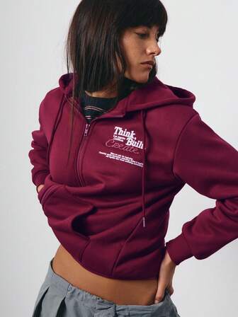 SURIMA Casual Minimalist Star Printed Claret Color Hooded Sweatshirt Long Sleeve Loose Fit Women Sweatshirt, Suitable For Autumn/Winter