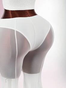 Amplova Quần ống loe lưới mỏng vát chéo cạp trễ - trắng - Xem 11